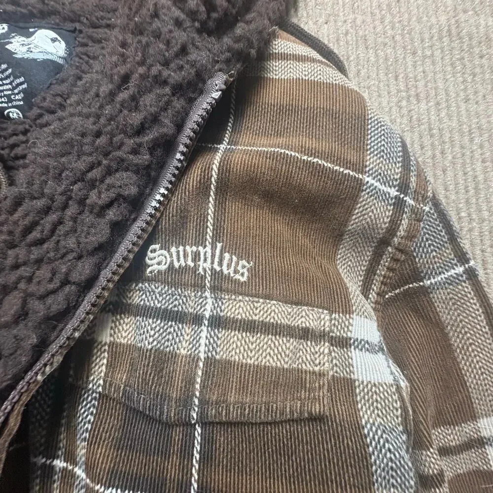 Vintage Y2K Surplus Grunge Skate Corduroy Baggy Plaid Jacket size medium